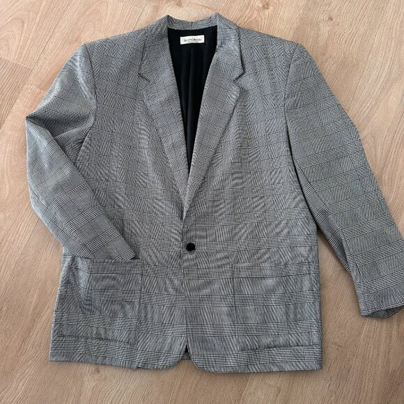 Vtg 90's Houndstooth Blazer Suit Jacket sz 42R - Black/White - Picture 2 of 11